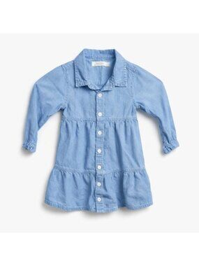 Kendi Girls Chambray Button Front Dress 2T Blue Tiered Long Sleeve